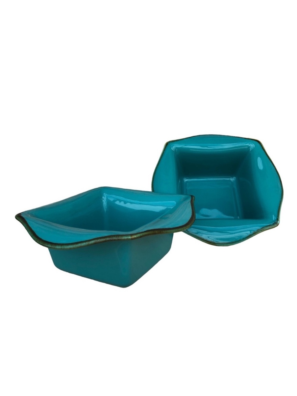 Southern Living at Home 2 Glass TUSCAN Everyday Baker 10" Turquoise Brown Bowl